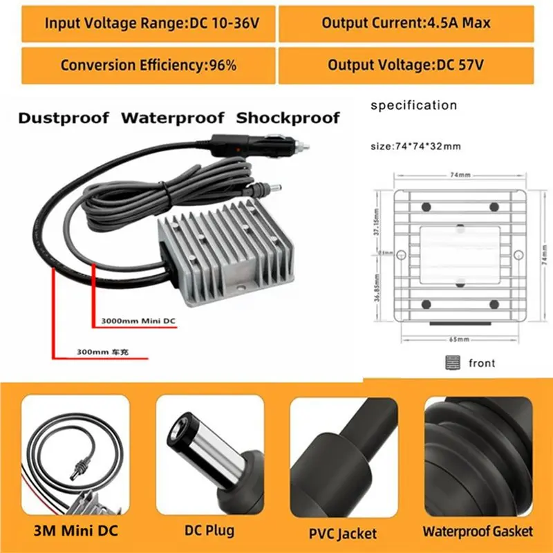 AS95 12-24V to 30V Power Converter with Car Cigarette Lighter Input 3.5A Cable 3 Meters for Starlink Mini