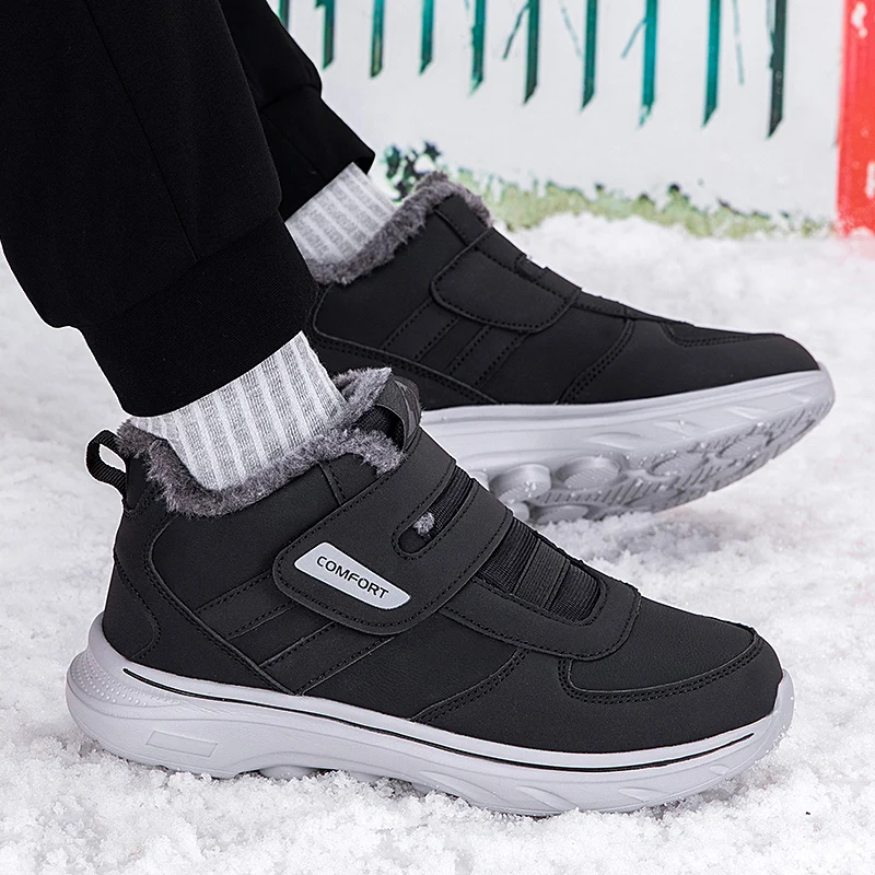 Men Snow Boots plush warm Winter Anti Slip fur Warm Cold Proof Snow Boots High Top Platform Lace Up Outdoor Work Boots men