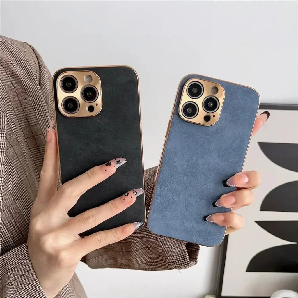 

Роскошный кожаный чехол из овчины с гальваническим покрытием для iPhone 17 air 11 12 13 14 15 16 Pro Max Plus, защитный чехол для телефона