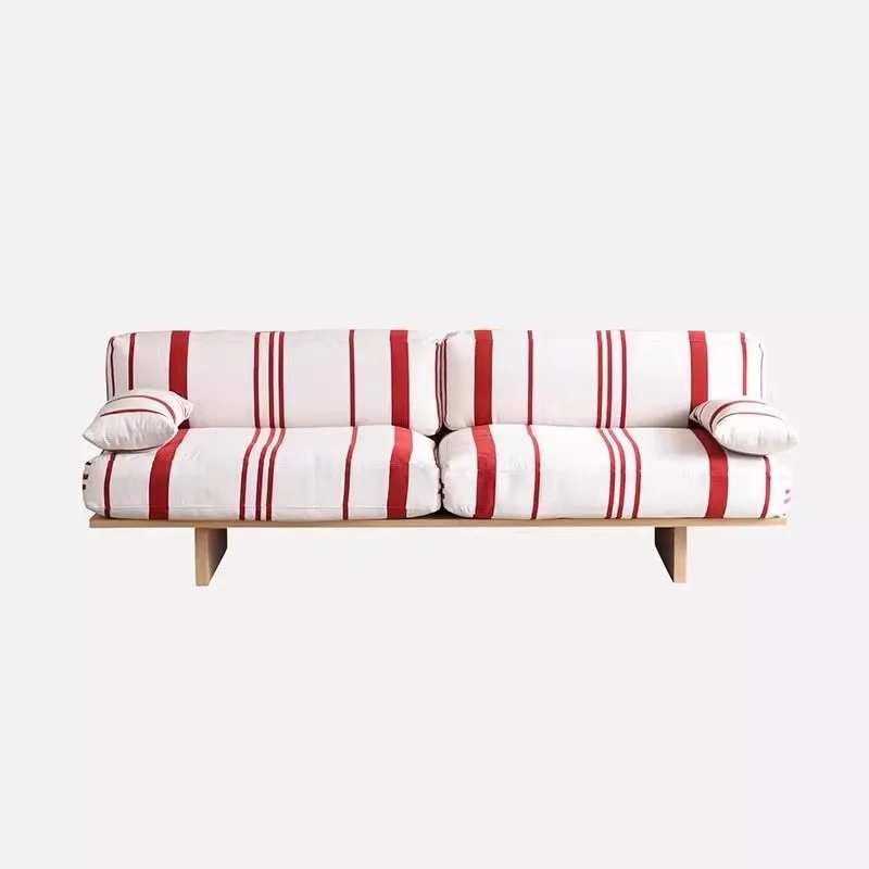 

Medieval solid wood sofa living room small apartment straight three-person retro fabric sofa wabi safeng bed and breakfast sofa