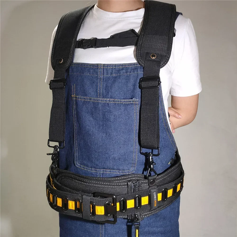 กระเป๋าเล็บชุดเครื่องมือทํางานหนักเข็มขัด Suspenders ปรับเอวสนับสนุนมัลติฟังก์ชั่นเครื่องมือวงเล็บสําหรับช่างไม้ช่างไฟฟ้า