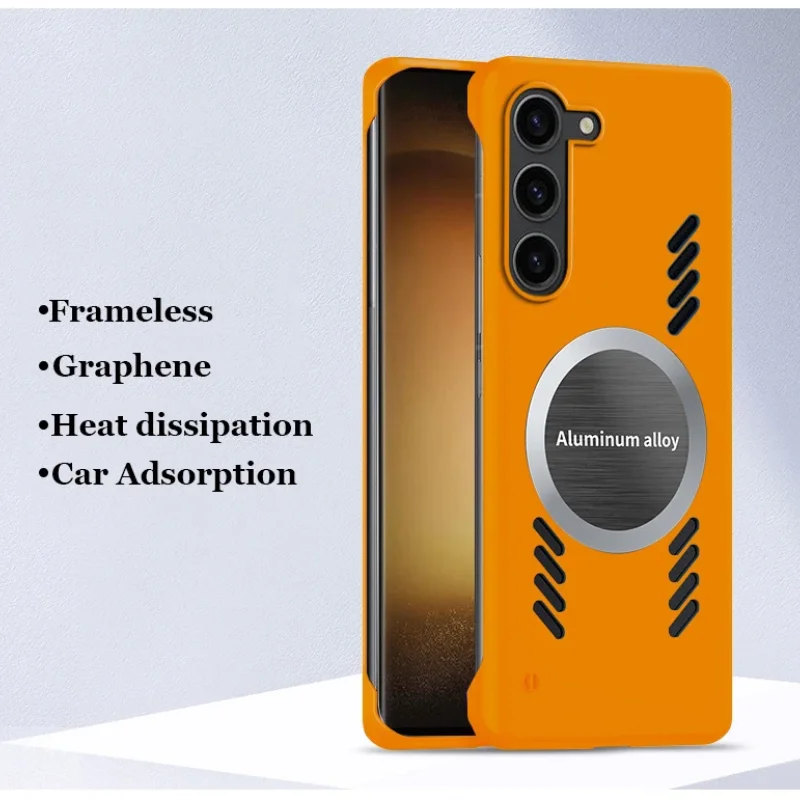 

No Border Car Mounted Magnetic Attraction Case for Samsung Galaxy S24 Ultra S23 S21 S22 S20 Plus Heat Dissipation Hard Case