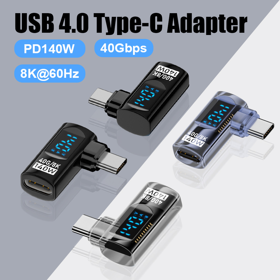  90 Degree USB C Adapter Right Angle Type C Adapter 40Gbps Data Transfer PD 140W Charge USB4 8K 60Hz Video for Thunderbolt 3/4 