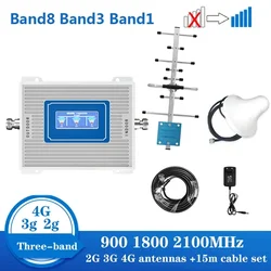Mobile Phone Signal Booster Cellular Repeater 2G 3G 4G GSM 900 1800 2100 GSM WCDMA UMTS LTE Band8 Band3 Band1