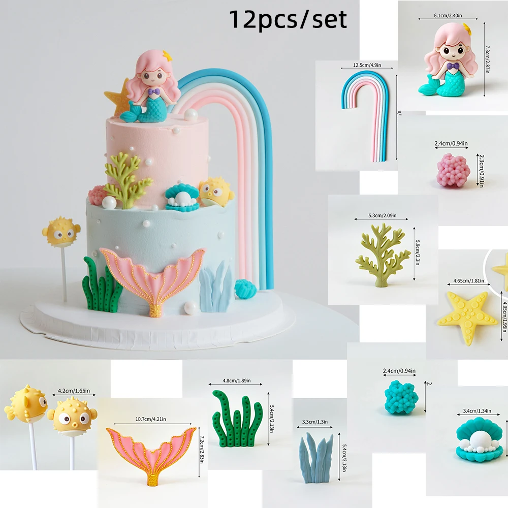 Meerjungfrau Kuchen Topper Regenbogen Schwanz Shell Schloss Tisch Ornamente Prinzessin Mädchen Baby Party Liefert Seestern Auto Kuchen Dekorationen – Detail 7