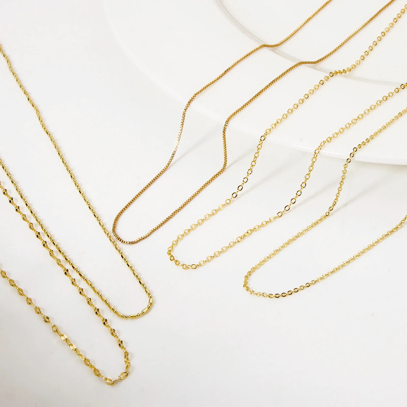 1 Piece Brass Link Chain Necklace 18K Real Gold Plated Choker for Women Men Fashion Gifts Jewelry Accessories