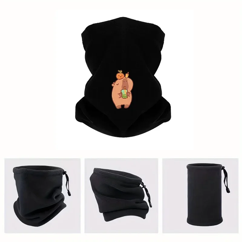 Capybara drinking boba orange juice Men Outdoor Scarf Mask Neck Gaiter Hat Women cap Headgear Windproof Keep Warm Winter Multifu view 2