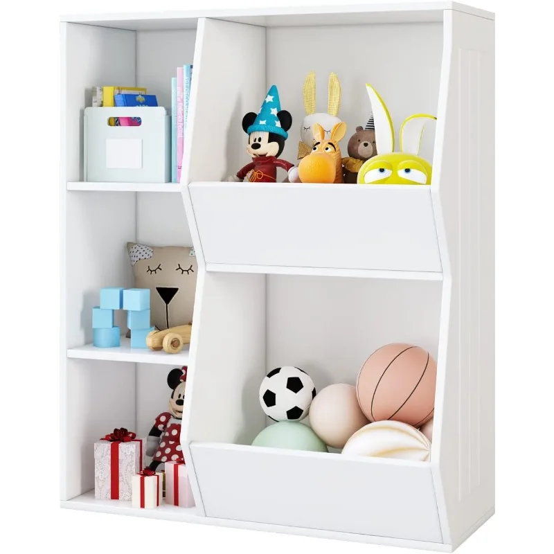 

Toy Storage Organizers, Kids Bookcase and Bookshelf, Open Muti-Bins Toy Storage Display Cabinet for Girls & Boys Playroom