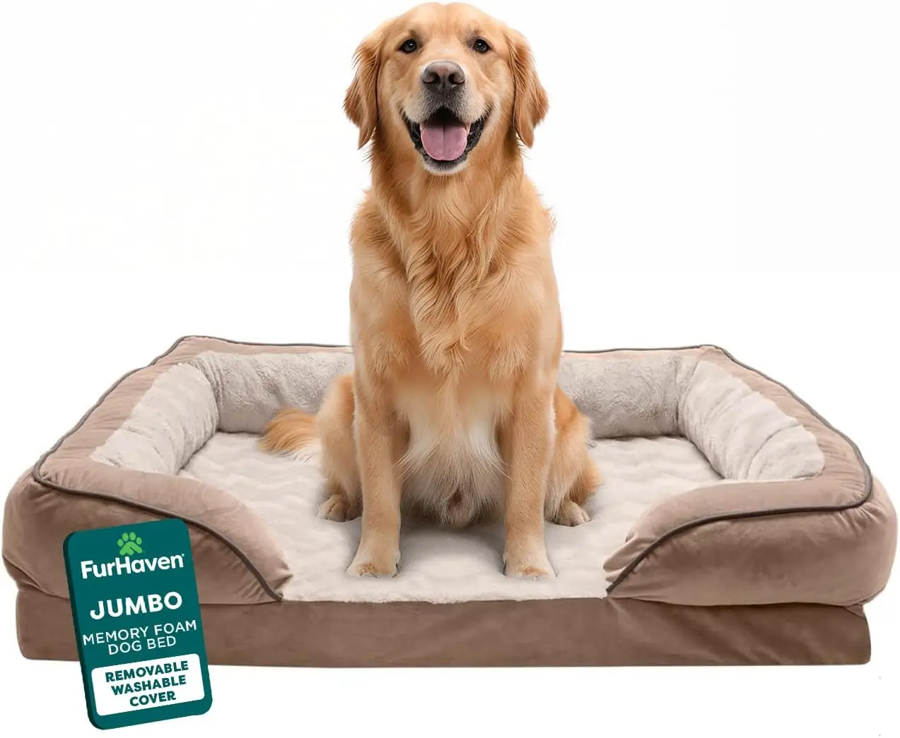 

Memory Foam Dog Bed for Large Dogs Up to 95 lbs, Removable Bolsters, Washable Cover - Brownstone