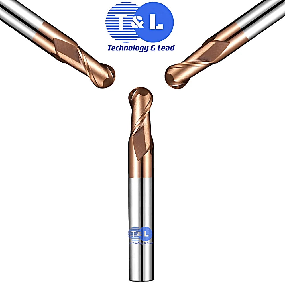 T & l-タングステン鋼フライスカッター、超硬ボールノーズエンドミル、2フルート、CNC機械式金属、加工工具、hrc65