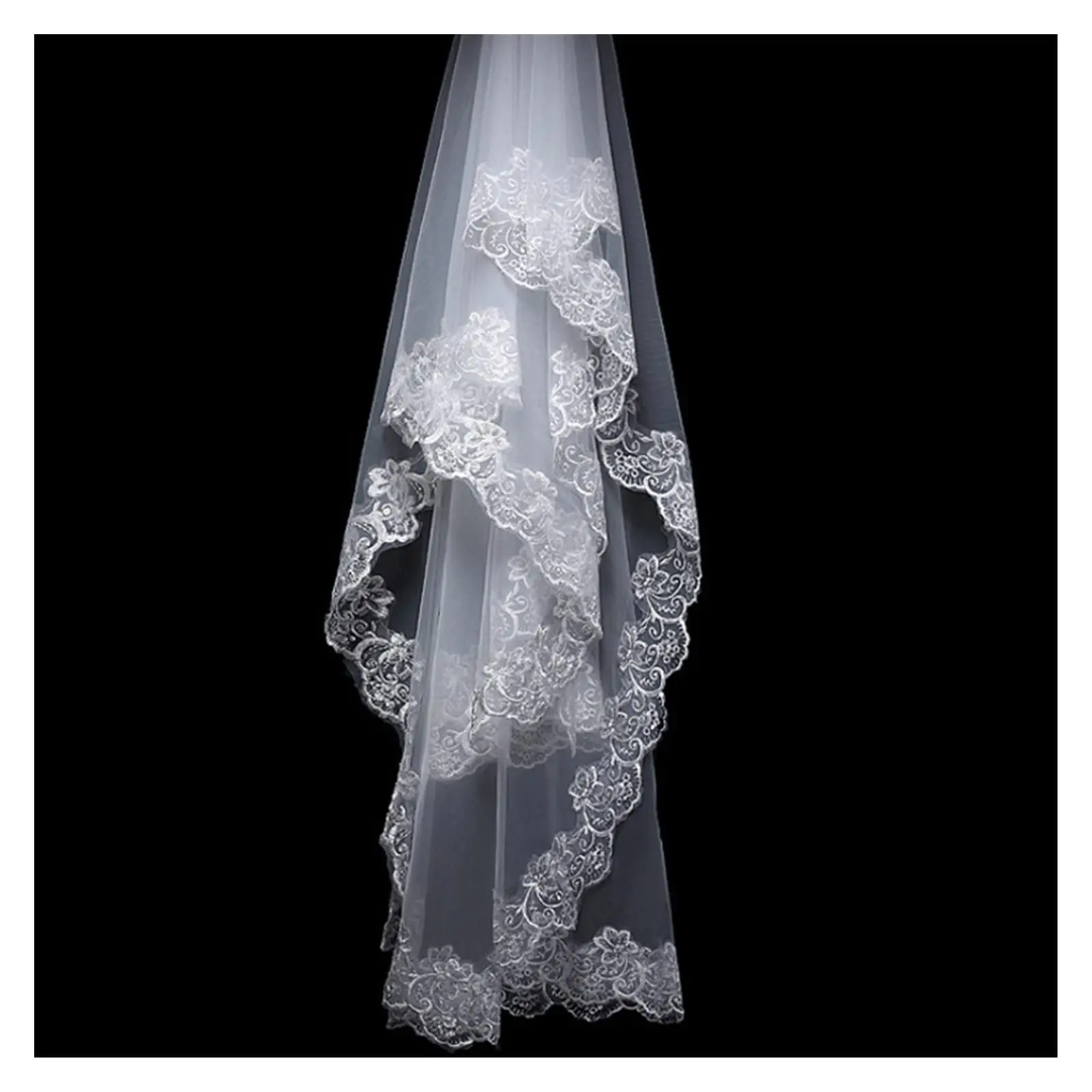 New Style Fresh Looking Lace Applique Edge One Layer Long Wedding Veil Bridal Veil Bridal Accessories Drop Veil 2023