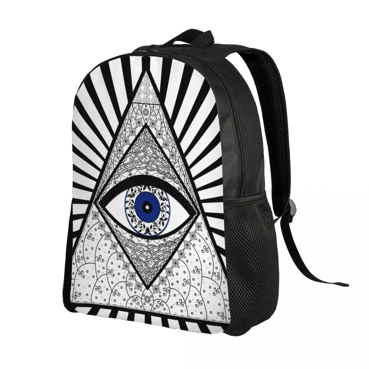 Mau Olho Boa Sorte Charme Energia Triângulo Mochila Amuleto Geométrico Nazar College School Sacos De Viagem Bookbag Fits 15 Polegada Laptop