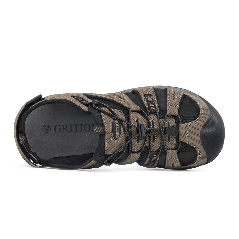 GRITION-Sandalias deportivas de verano para hombre, zapatos planos, cómodos, ajustables, para senderismo, playa, color marrón