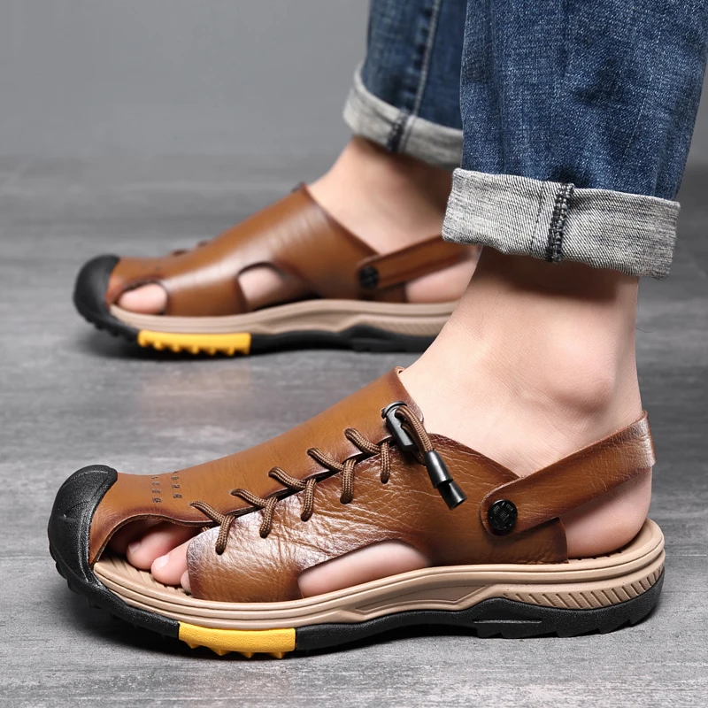 Sandales d'Été Respirantes pour Homme, Confortables, Design Baotou, Chaussures de Plage en Plein Air, Loisirs, Grande Taille, Haute Qualité