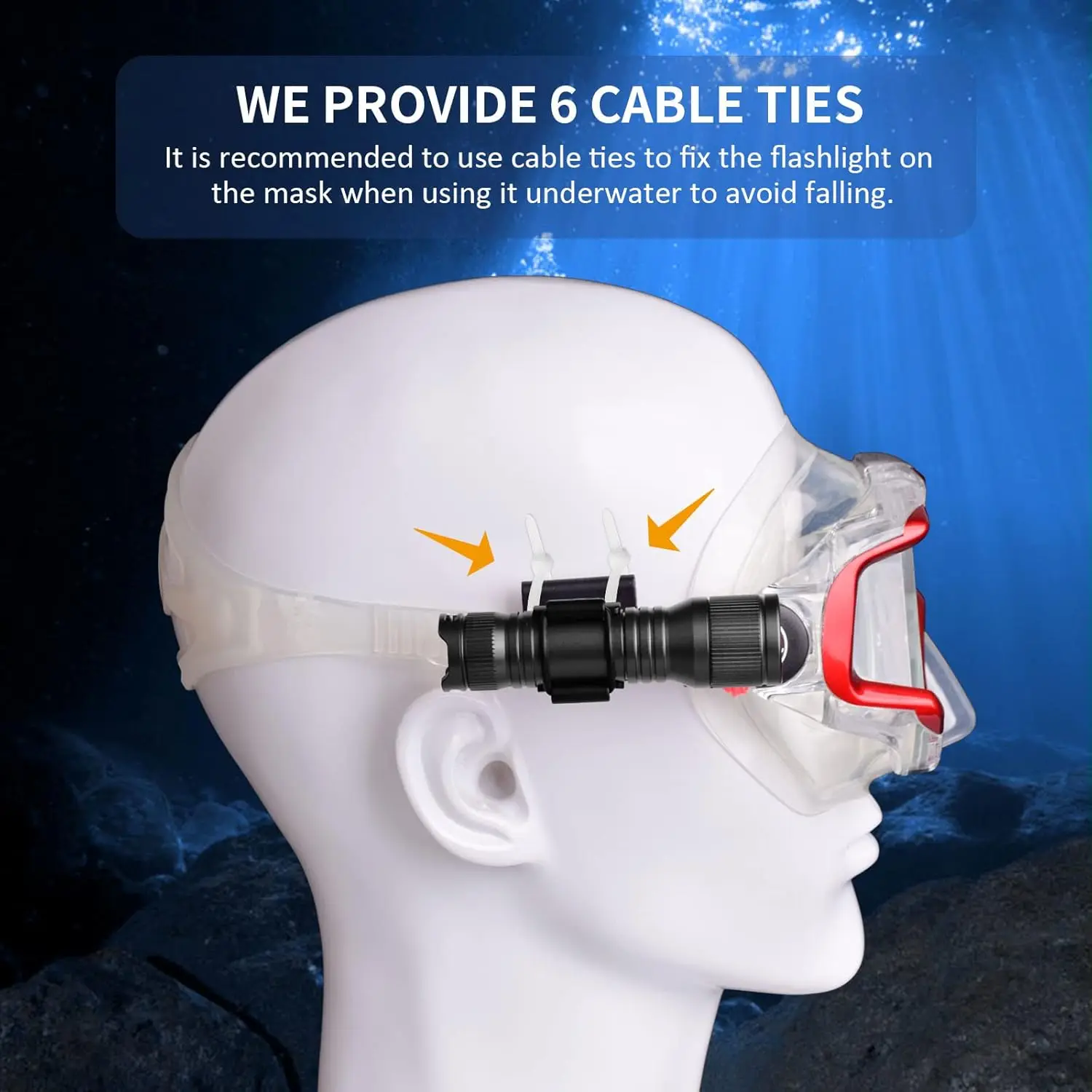 Mini-Tauchscheinwerfer, 650 Lumen, mit 360° °   Drehbarer Maskenclip, 150 m Unterwasser-Backup-Taschenlampe (schwarz)