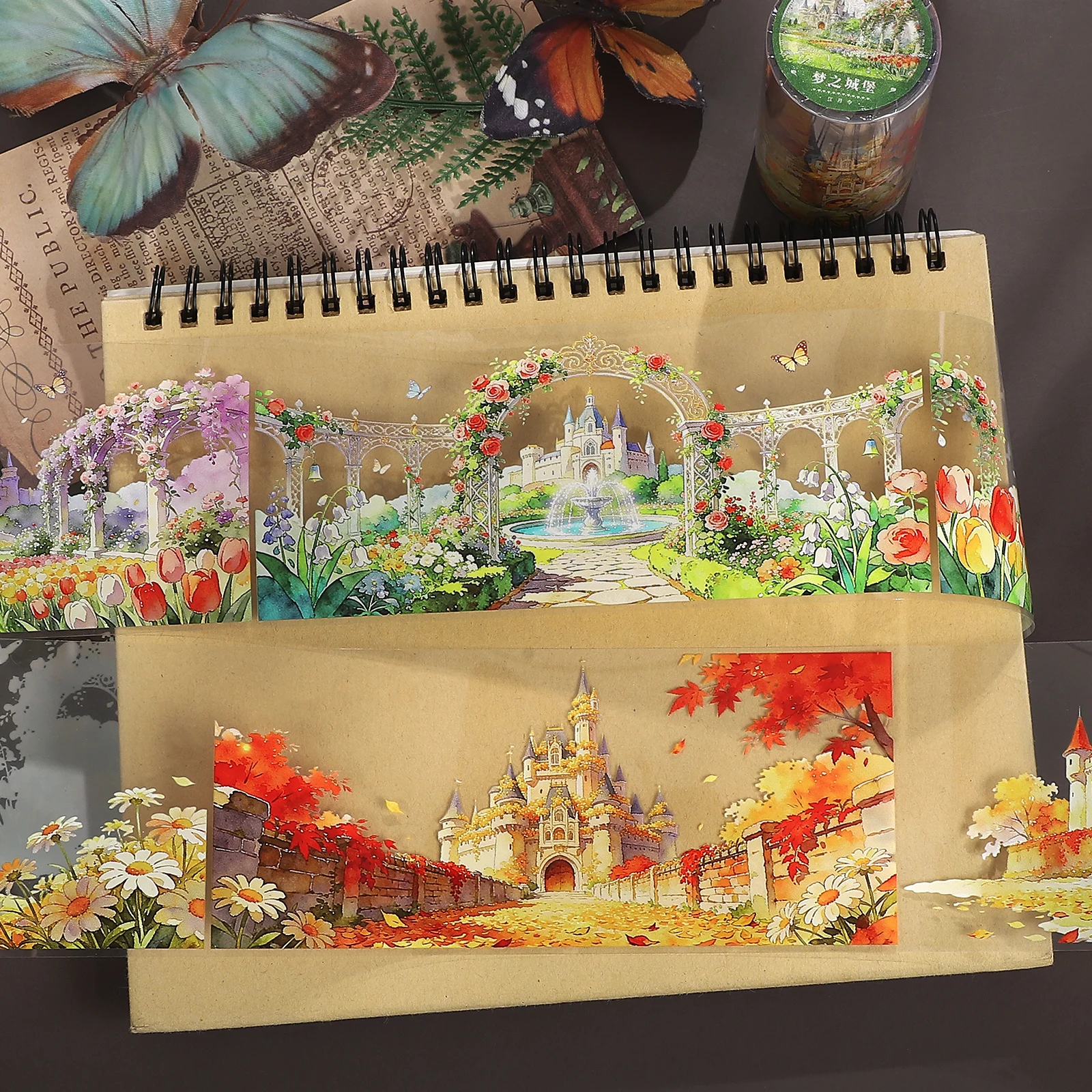 70mm*5m Vintage Dream Plant Flower Castle Landscape PET Tape Creative DIY Journal Material Collage Scrapbooking Stationery