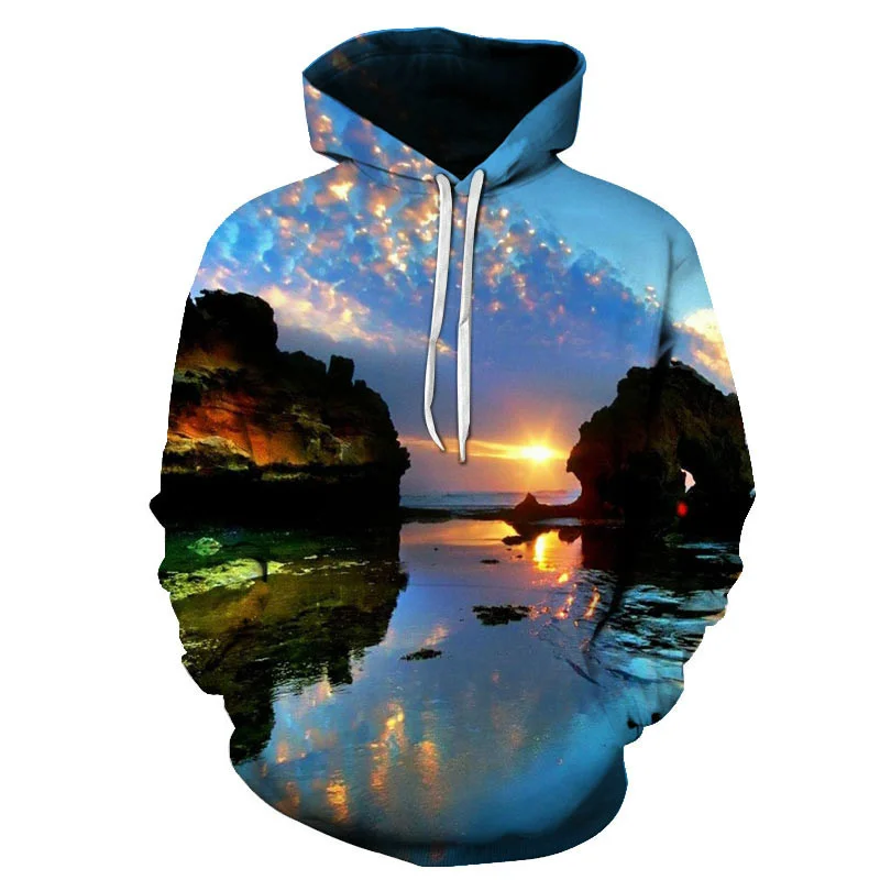 

New 3D Beach View Printing Hoodies For Men Natural Landscape Graphic Pullovers Kid Fashion Funny Hawaiian Hooded Sweatshirts Top