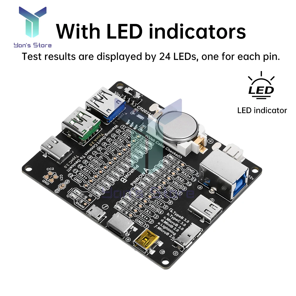 Carte de détection de câble de données Testeur de câble USB Contrôle de commutation de court-circuit Type-C Micro A Type B Test Board Outil DC3-12V