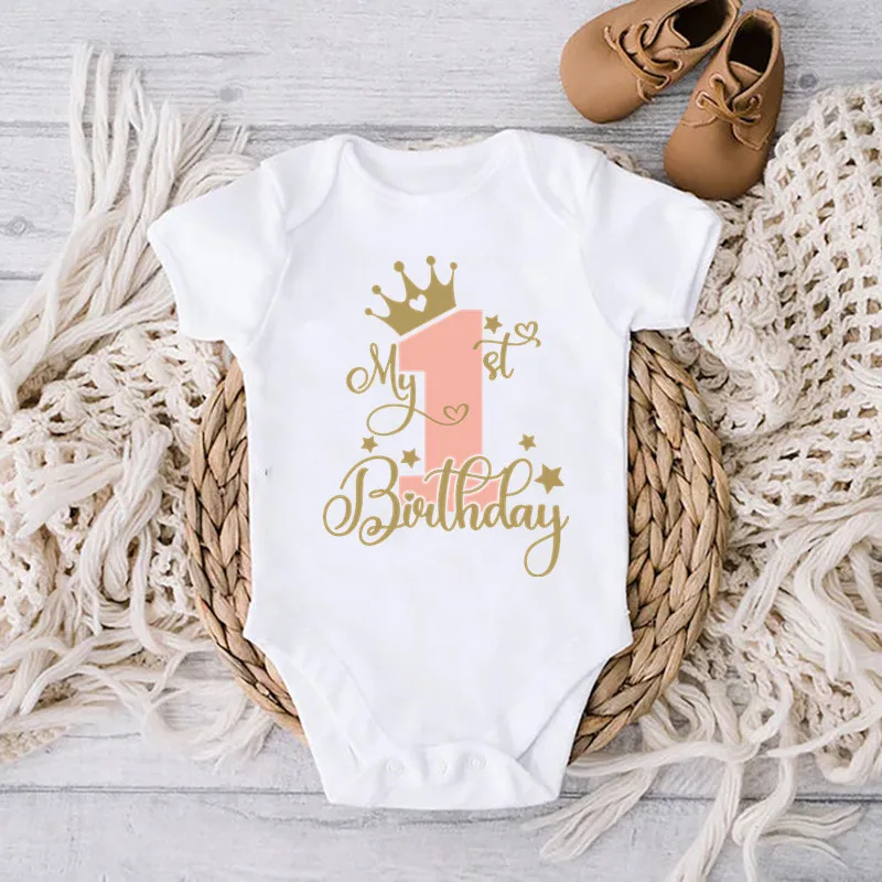 

My 1st Birthday Newborn Summer Romper Infant Body Toddler Short Princess Sleeve Jumpsuit Baby Girl Birthday Party Outfit Clothes