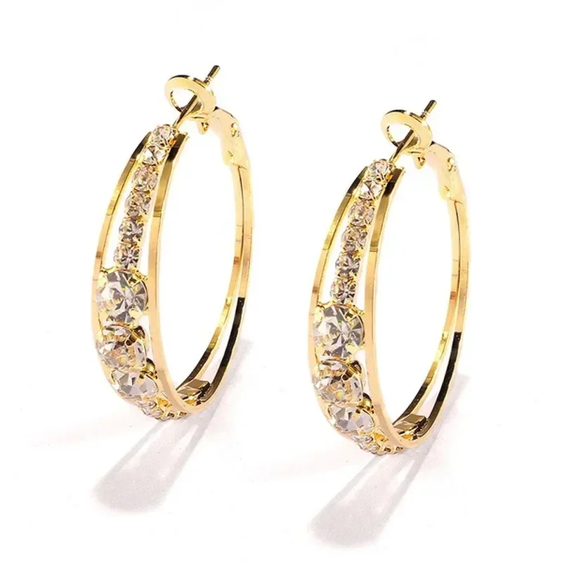 2024 Circle Crystal Hoop Drop Earrings Gold Silver Color Geometric Hanging Dangle Earrings For Women Female New Fashion Jewelry