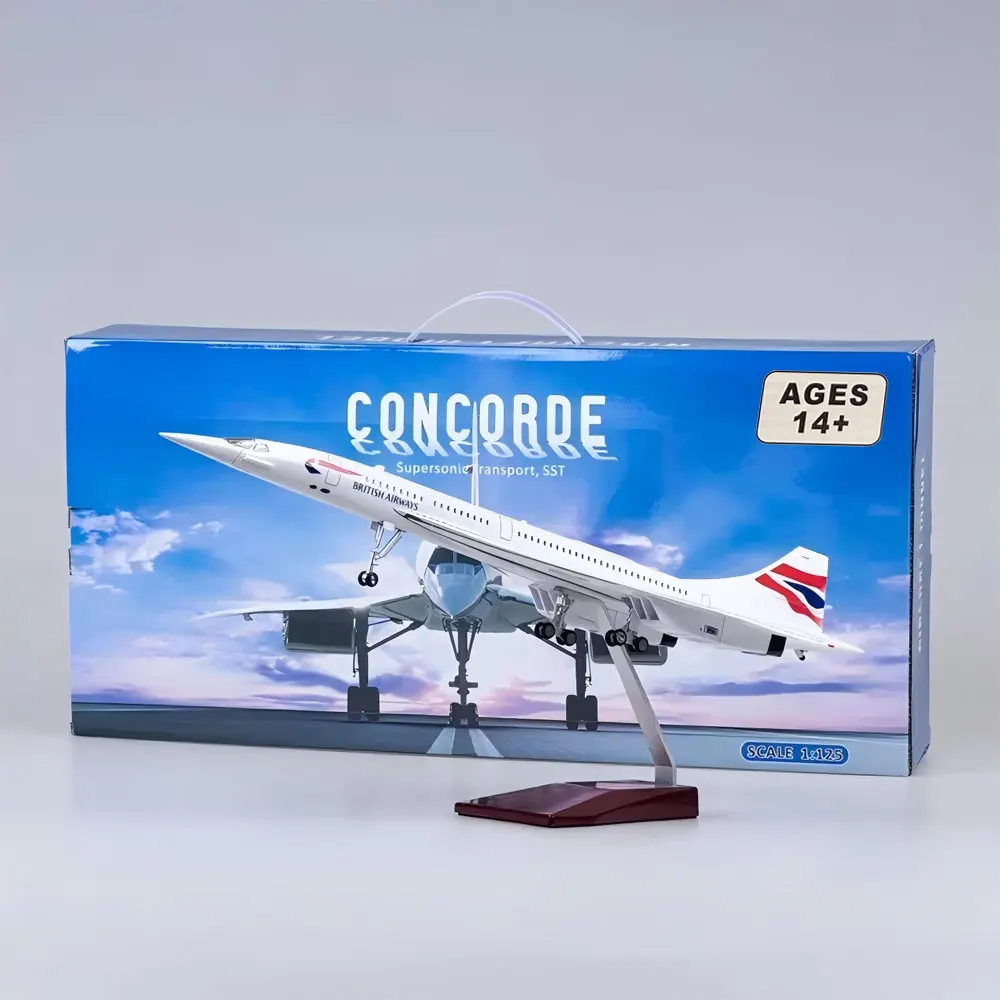 

50CM 1:125 Scale Diecast British Airways Concorde Resin Airplane Airbus With Light And Wheels Toy Plane Collection Display