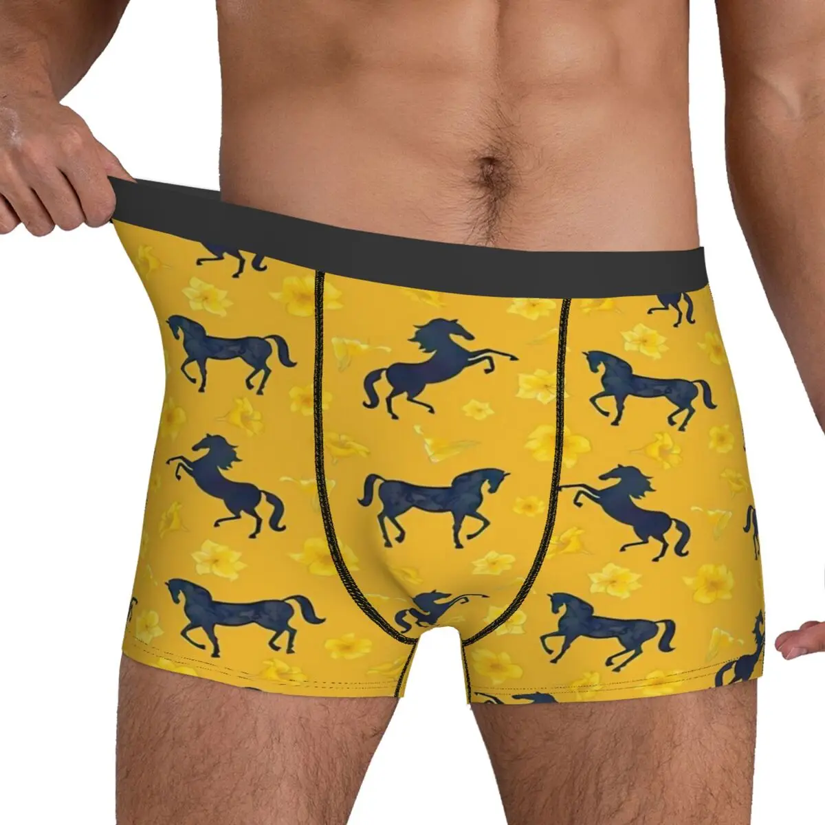 Horse Print Underwear Yellow Flower Men Shorts Briefs Stretch Trunk Hot Printed Plus Size Panties