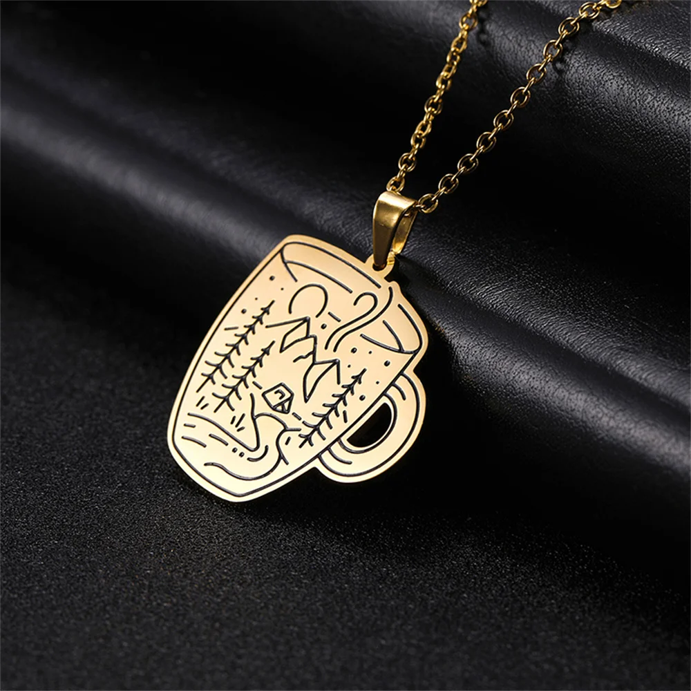 EUEAVAN Stainless Steel Geometric Pendant Neckalce Animal Cup Scenery Bull Whale Mermaid Landscape Necklaces Charm Jewelry Gift