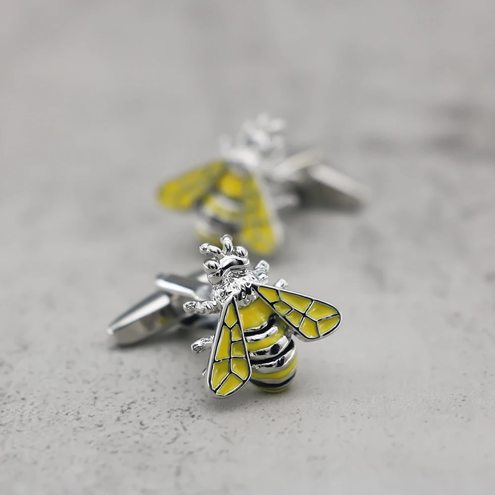 WJFH-ARTS New Animal Yellow Paint Insect Bee Metal Cufflinks Men\'s French Shirt Cufflink Gift Free Shipping