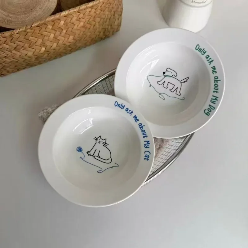Creative Cat Dog Ceramic Dish Set, Microwave Safe Bowl Cup & Plate for Breakfast Dessert, Cute Animal Themed Tableware for Home