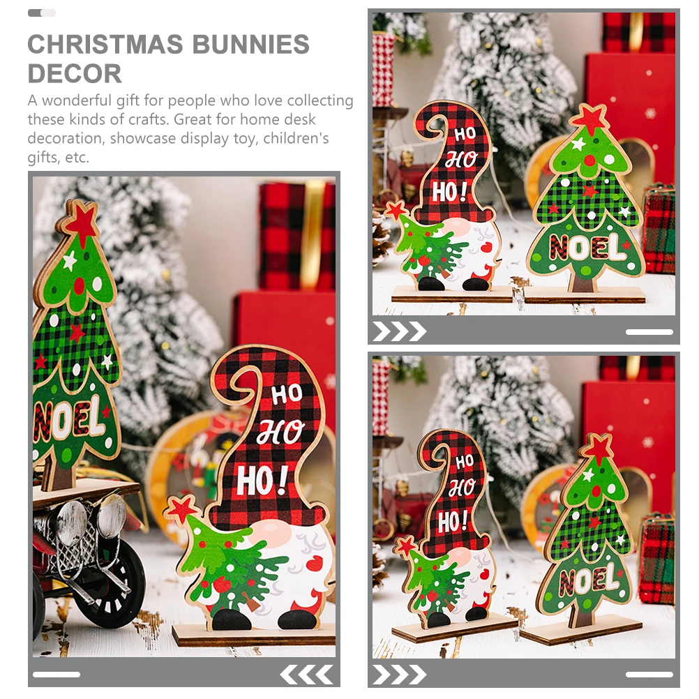 

4Pcs Wood Gnome Figures Christmas Element Decor for Desktop Showcase Rustic Farmhouse Style Holiday Scene Ornament