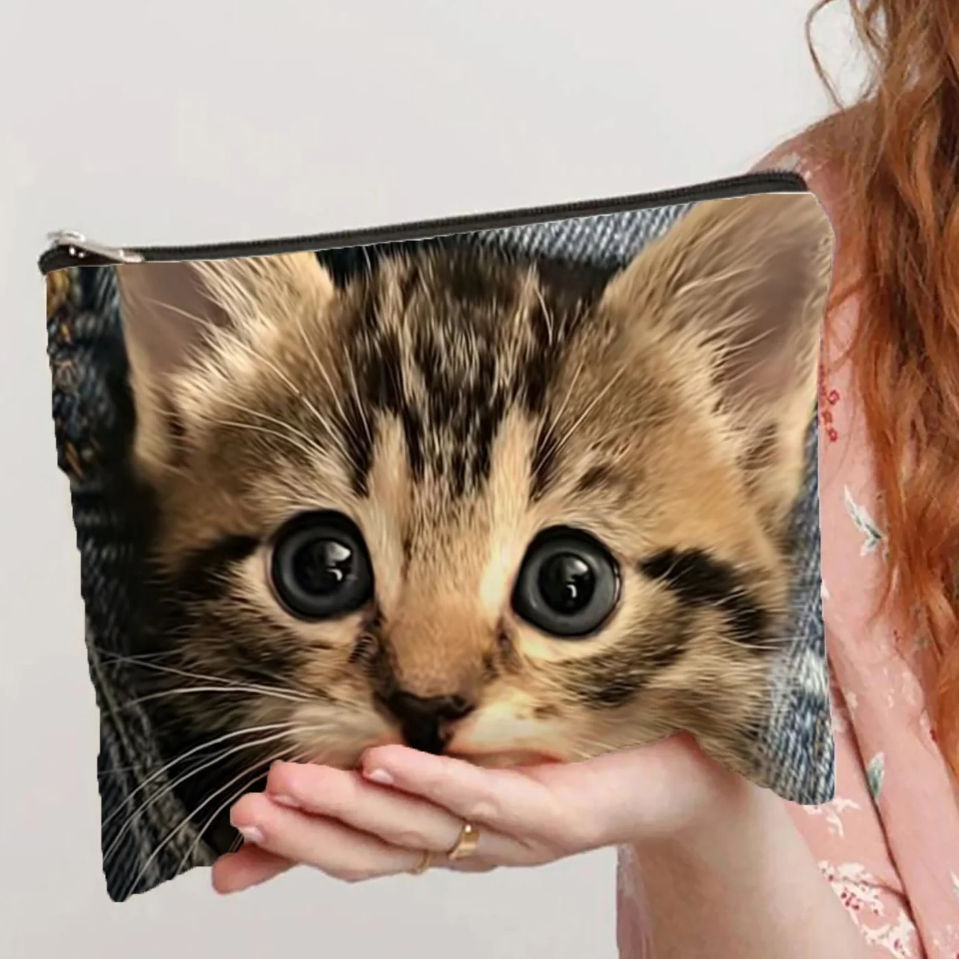 

A Cute Little Cat Pattern Makeup Bag- Multifunctional Zipper Pouch, Jewelry Storage Bag, Perfect Travel Zipper Small Storage Bag