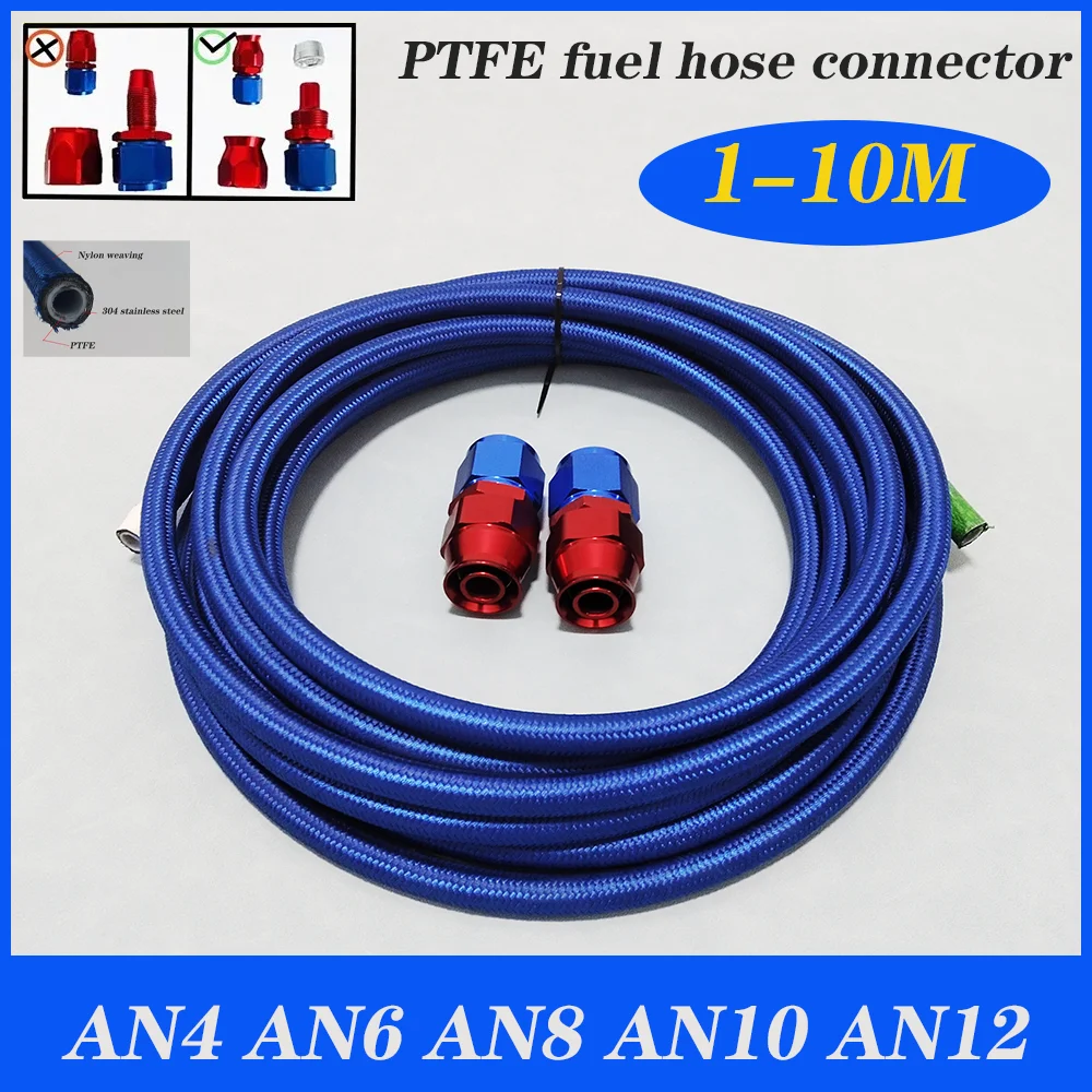 

1-10M AN4 AN6 AN8 AN10 AN12 E85 Tube Nylon Stainless Steel Braided PTFE Blue Fuel Line Fitting Kit 2 pcs Swivel Hose Ends