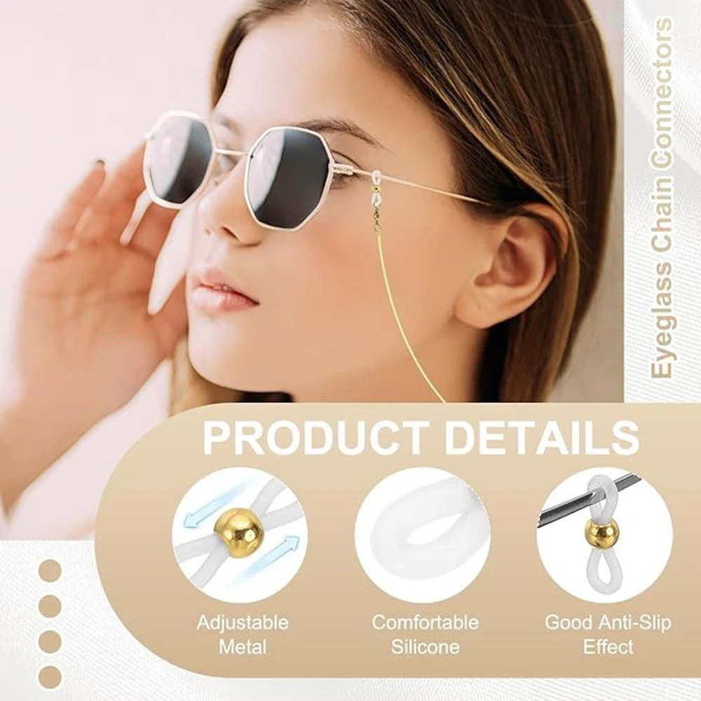 40PCS Eyeglass Chain Ends Adjustable Spectacle End Connectors Anti-Slip Glasses Strap Ends Loops for Glasses Holder Sunglasses