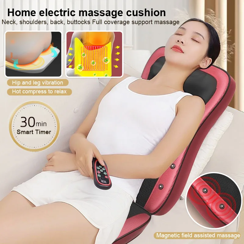 

Домашняя подушка для массажа шеи, плеч, спины и ягодиц с горячим компрессом, интеллектуальная многофункциональная электрическая подушка с таймером