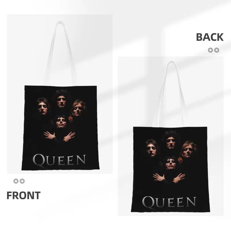 Rock Band Freddie Mercury Grocery Shopping Bags Kawaii Printed Canvas Shopper Tote Shoulder Bag Durable British Singer Handbag