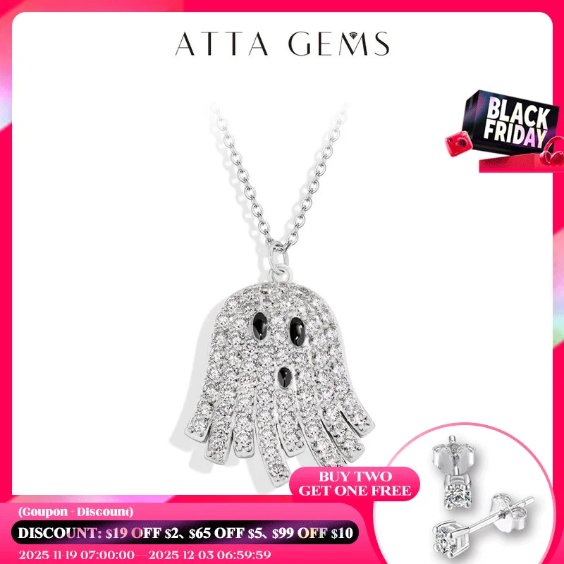

Attagems Ghost Full Moissanite Necklace DVVS1 925 Sterling Silver 18K Gold Plated forWomen Man Holiday Accessories Party Jewelry