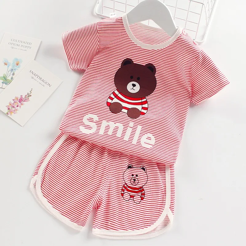 Kids Girls Stripe Short Sleeved T-Shirt+Shorts 2-Piece Children Baby Cotton Clothing Set Tracksuit Outfit Suit For 1-5 Years Old