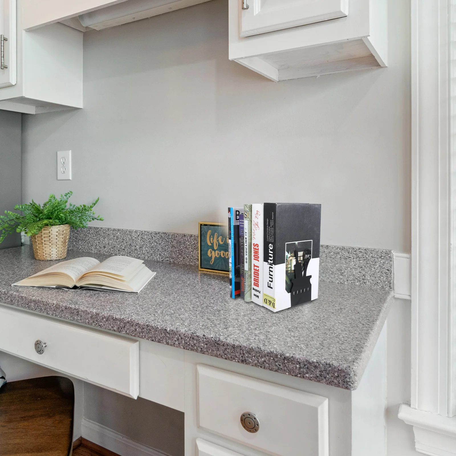 

2pcs Kitchenware Pattern Bookend Metal Tableware Design Non-Slip Desktop Organizer For Office Study Room Decorative Bookends