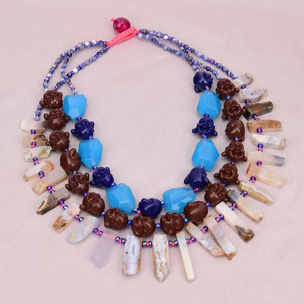APDGG A36 Handmade 3 Rows Natural Mix Stone Glass Resin Agate Multi Strands Necklace