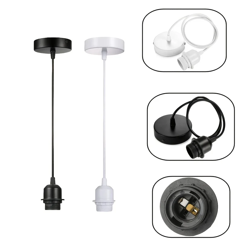 Easy-Install Vintage E27 Ceiling Light Holder with 150cm Hanging Wire - Versatile Black/White/Golden E27 Base for Pendant Lights
