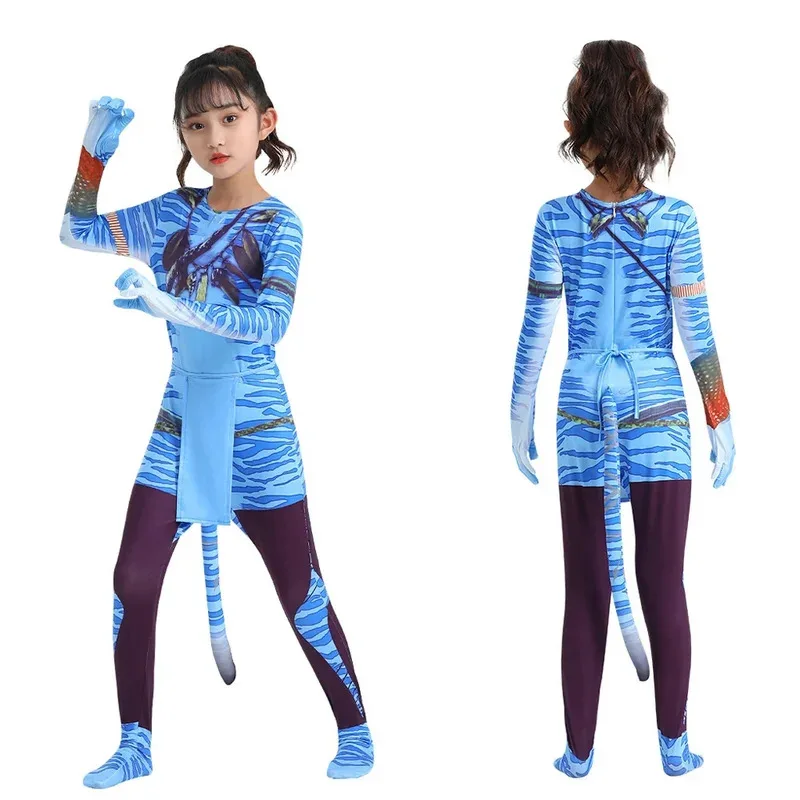الصورة الرمزية 2 صبي الفتيات بذلة تأثيري حلي طريق الماء Neytiri الأطفال ارتداءها مرحلة الملابس هدية حفلة الهالوين