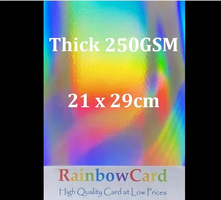 Size 21 x 29cm Single Side Holographic Rainbow Silver Cardstock Thick Paper Card 10/20/50 - You Choose Quantity