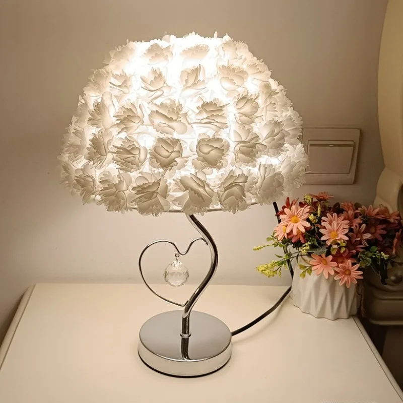 LED Desk Lamp Umbrella Shaped Fabric Rose Desk Lights Night Light Bedroom Decoration Bedside Lamp Ambient Light Reading Lamp