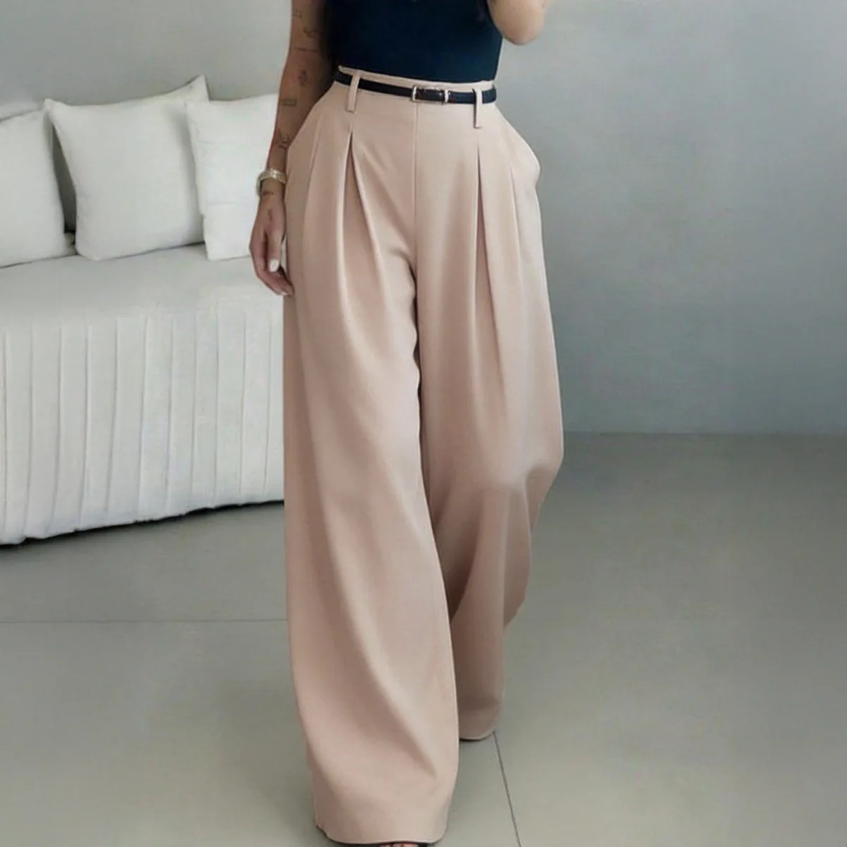 Elegant Commuting High-waisted Pleated Draped Wide-leg Pants For Women 2026 Spring/summer Maxi Clothes Beach Outfits