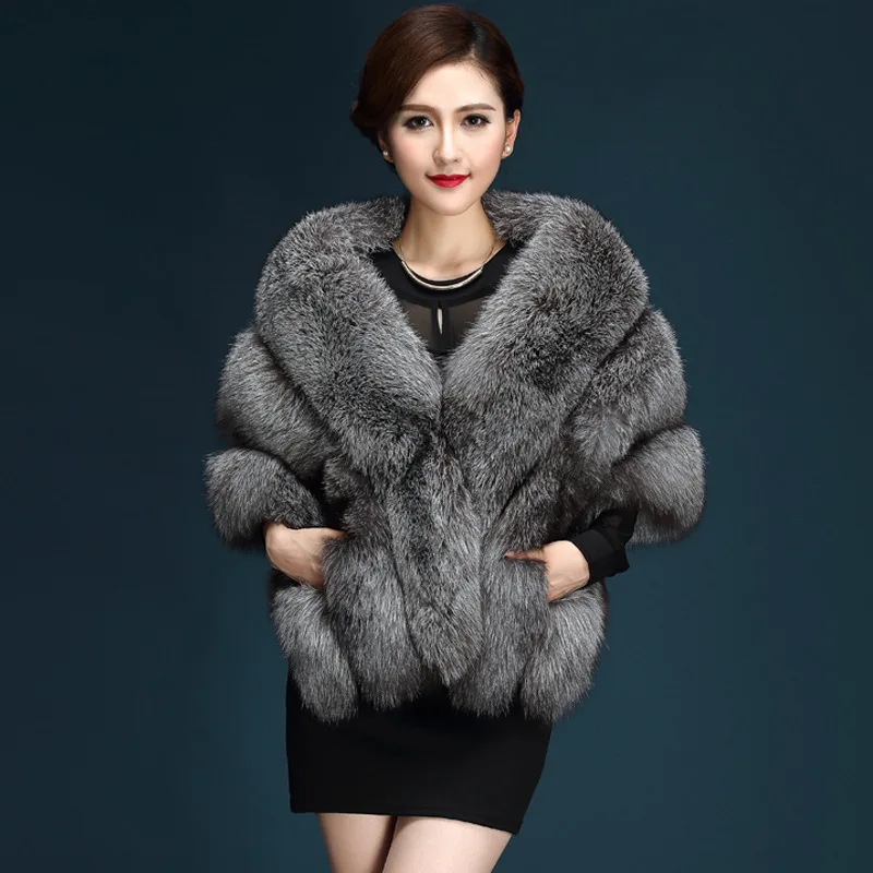 

Winter Coat Women Fox Fur Shawl Cheongsam Wedding Dress Bride Elegant Cape Winter Capes Ponchos Thicken Warm Cloak Fur Jacket