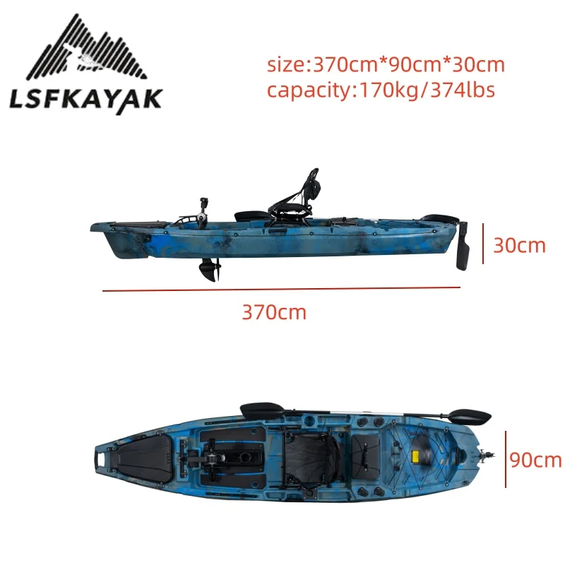 LSF Factory جديد 3.7 متر/12ft البلاستيك الصيد والماء اللعب كاياك الجلوس على نظام دواسة محرك الصيد كاياك لاستخدام شخص واحد