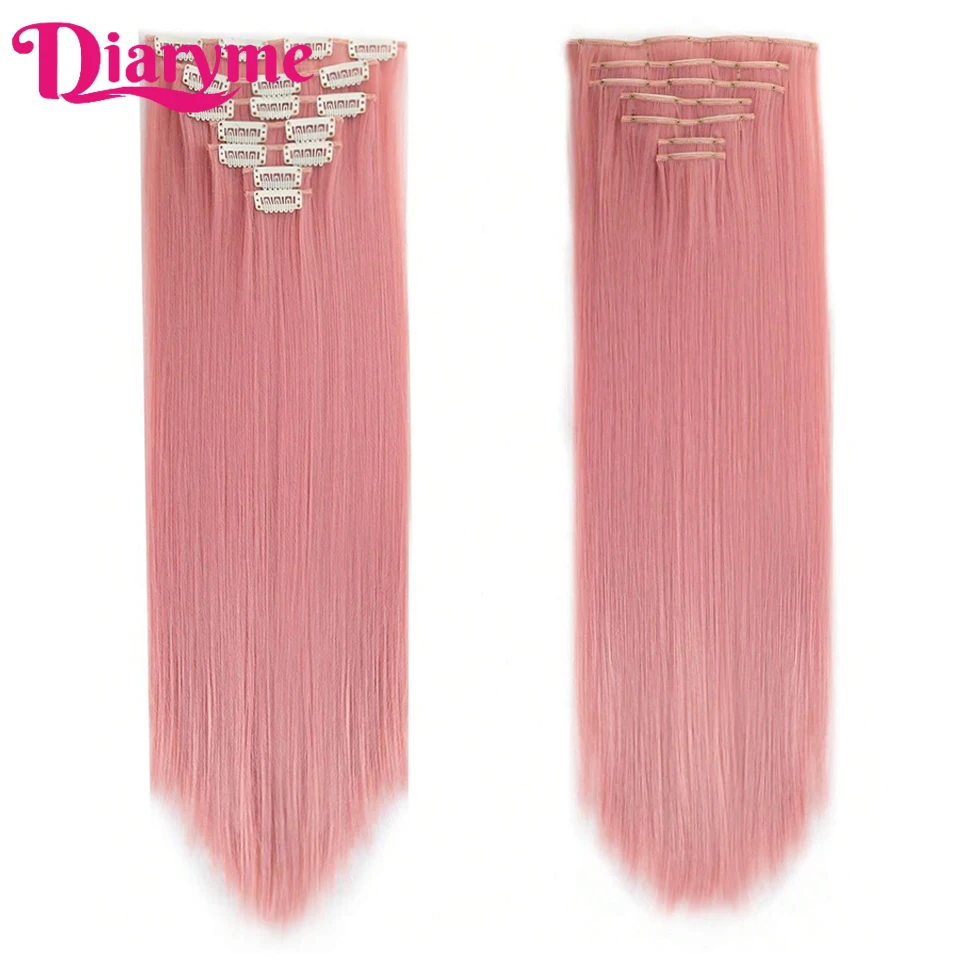 Synthetic 7 Piece Clip-On 18-32inch Hair Extensions For Women Long Straight Pink Clip-in Hair Extensions Thick Clip-On Hair Exte