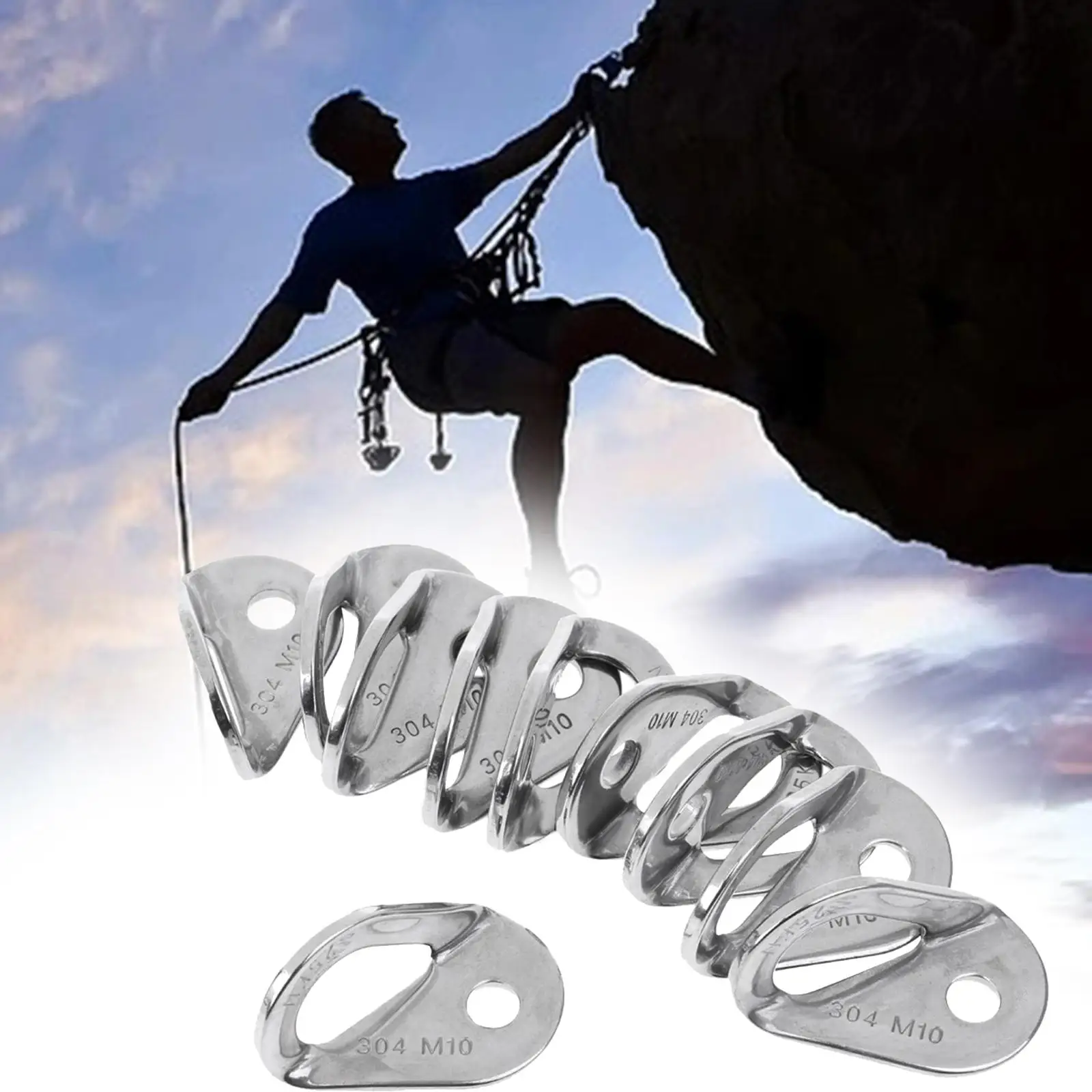 10Pcs Climbing Anchor Bolt Hanger 25kN M10 304 Stainless Steel Hanger Plate for Mountaineering Rappelling Hiking Camping Travel