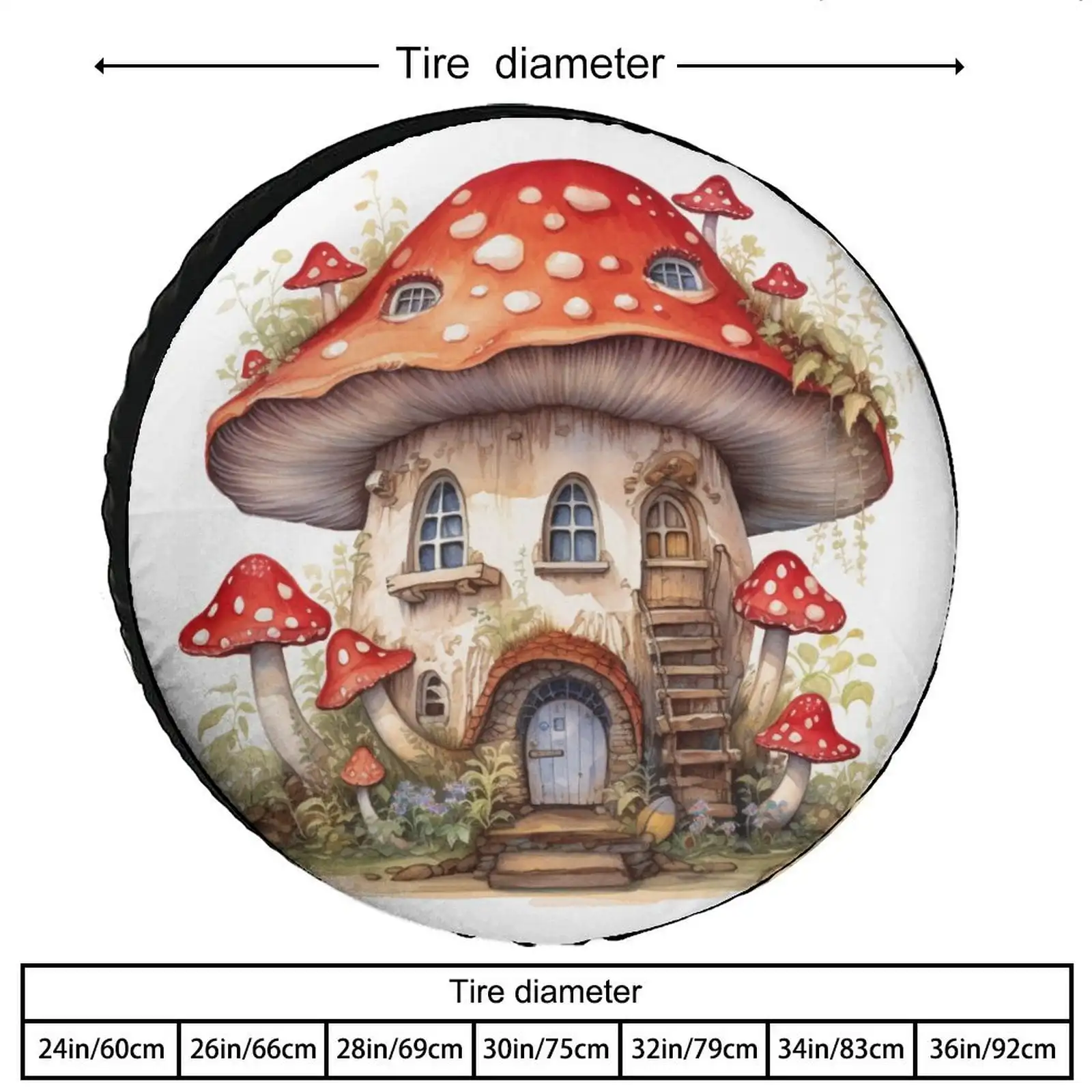 Camping Spare Tire Cover Mushroom House Camping Wheel Protectors Tyre Covers Weatherproof Wheel Covers Cute Abstract
