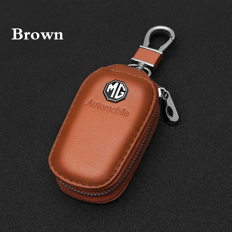 Leather Car Key Case Cover Zipper Bag Protector With Car Logo For BYD Hummer DS Genesis GAC Lynk Co Ferrari RAM Smart LI ZEEKR